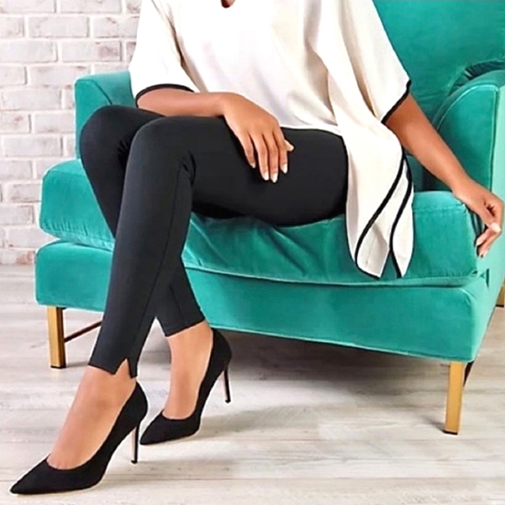 SPANX Ponte Ankle Leggings Split Hem Black XL Petite XLP